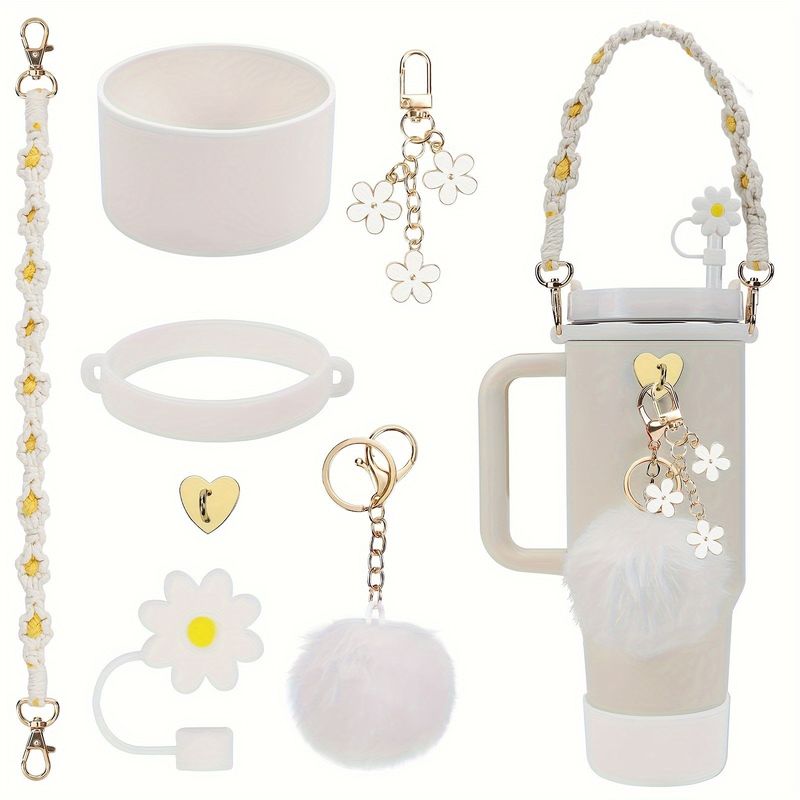 Convient pour les housses de tasse à eau isolées en silicone, les pendentifs en forme de boule de fleur et de corde à main_voghion.com