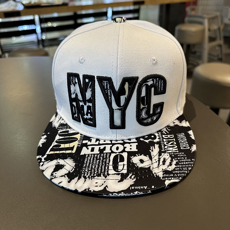 Hut männer flache krempe sommer Amerikanische mode frühling herbst schwarz und weiß graffiti hip-hop hut mädchen Baseball kappe_voghion.com
