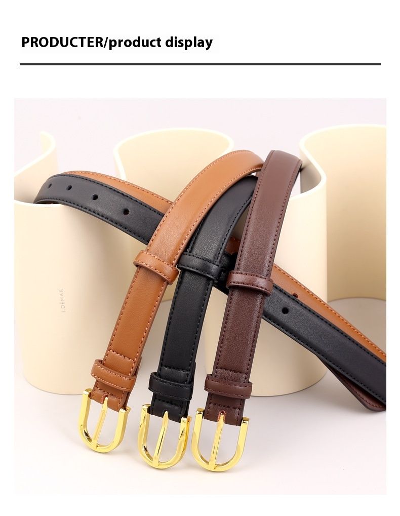 Cinto de couro feminino elegante e sofisticado, cinto simples e versátil, decoração feminina com jeans e couro legítimo_voghion.com