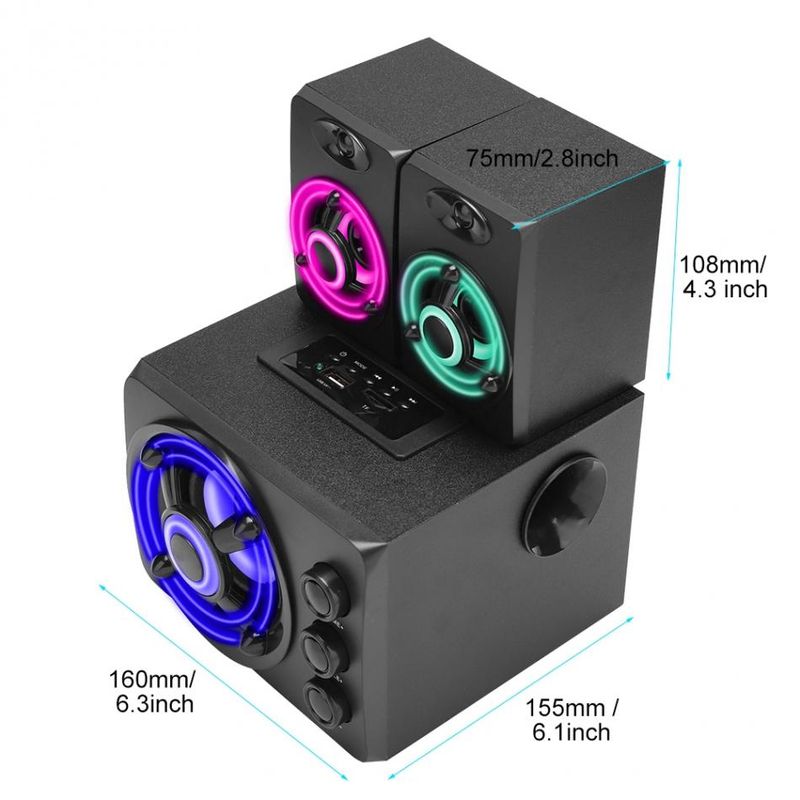 Combinación de altavoces para ordenador, USB, PC, escritorio, alimentación, Bluetooth, más subwoofer USB-TF-AUX con LED de color 2.1 de 3 canales_voghion.com