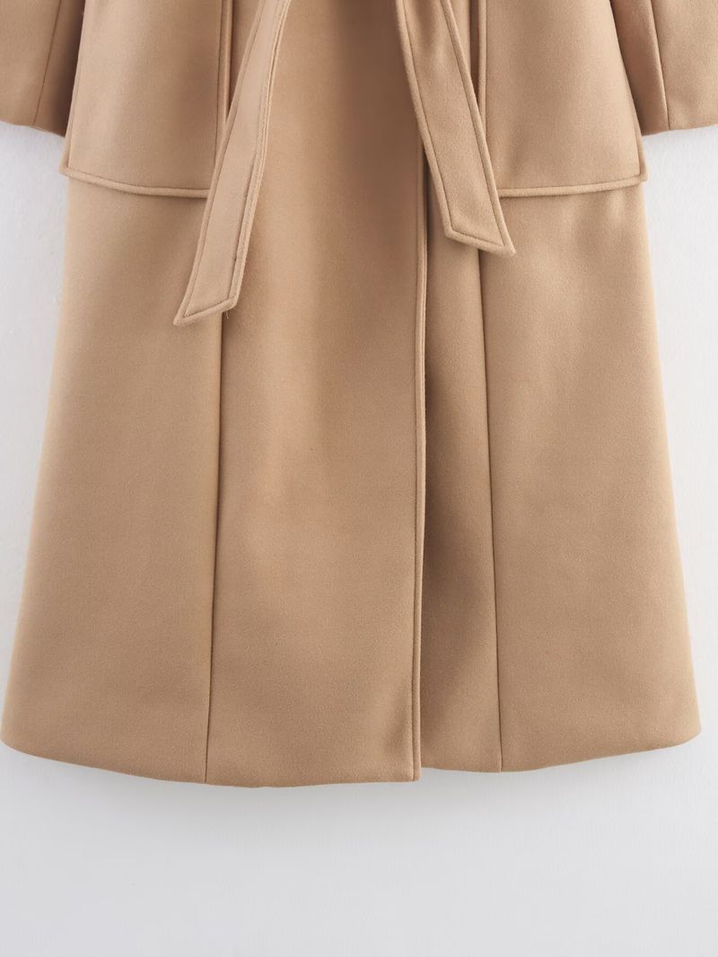 Autumn Winter New Style Large Fur Collar Long Double Pocket Lace-up Wool Coat Jacket_voghion.com