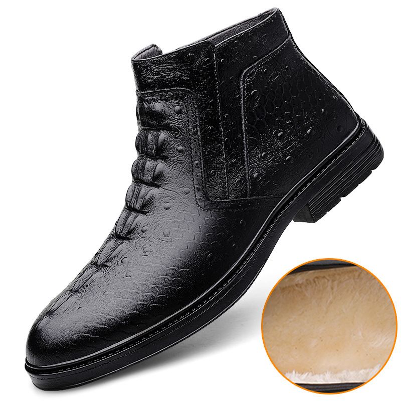 Herrenschuhe, Freizeitschuhe aus Leder, Herren-Schuhe mit weicher Sohle, warme Samt-Stiefeletten, hohe Funktionsschuhe aus Leder_voghion.com