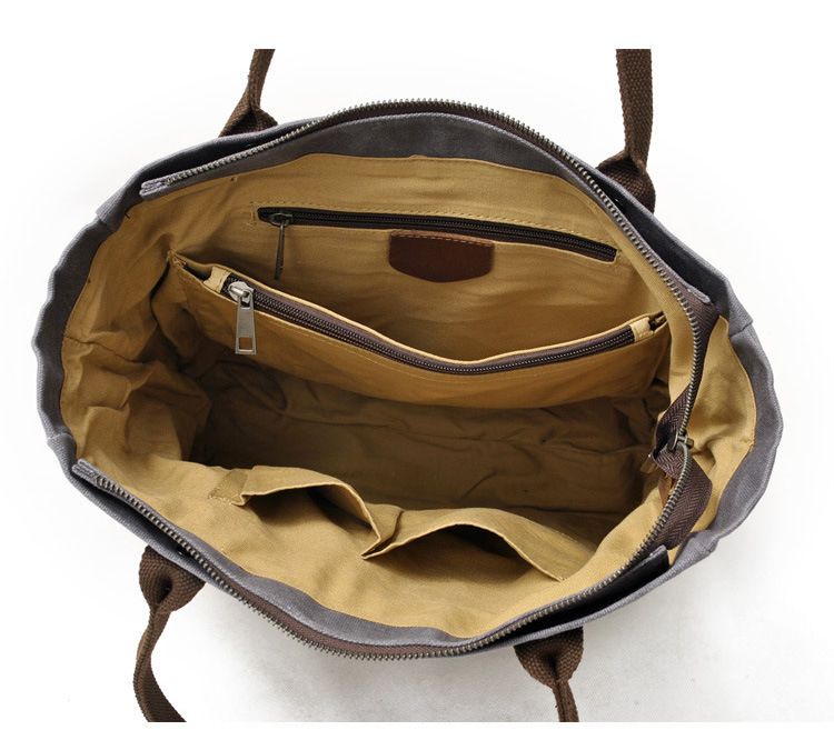 Korean style fashion new oil wax canvas women's bag simple waterproof cloth bag retro contrast color shoulder bag portable shopping bag_voghion.com