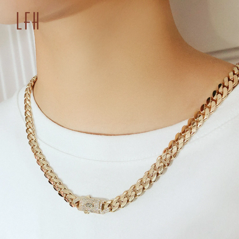Wholesale Choker Custom Gold Chain Real Gold 8.75mm Miami Monaco Cuban K Necklace_voghion.com