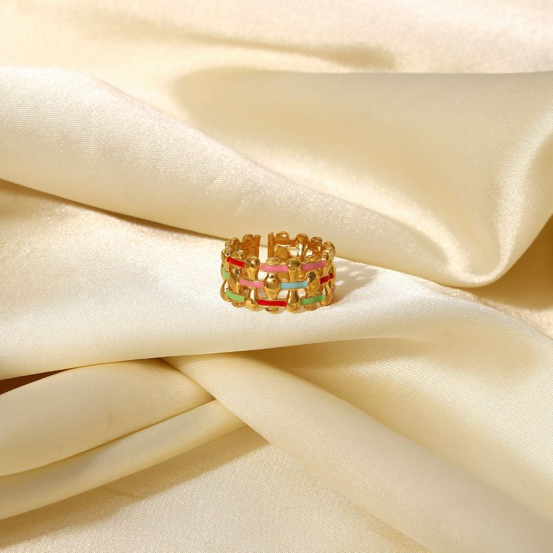 Gewebter Kreuz-Breitband-Schmuck aus Edelstahl, goldfarben, Öltröpfchen, verstellbare Öffnung, Ring für Damen_voghion.com