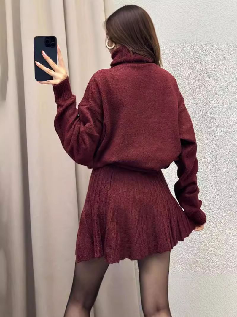 Damenbekleidung Herbst Einfarbig Rundhals Lose Top Einfach Vielseitig Rock Anzug_voghion.com
