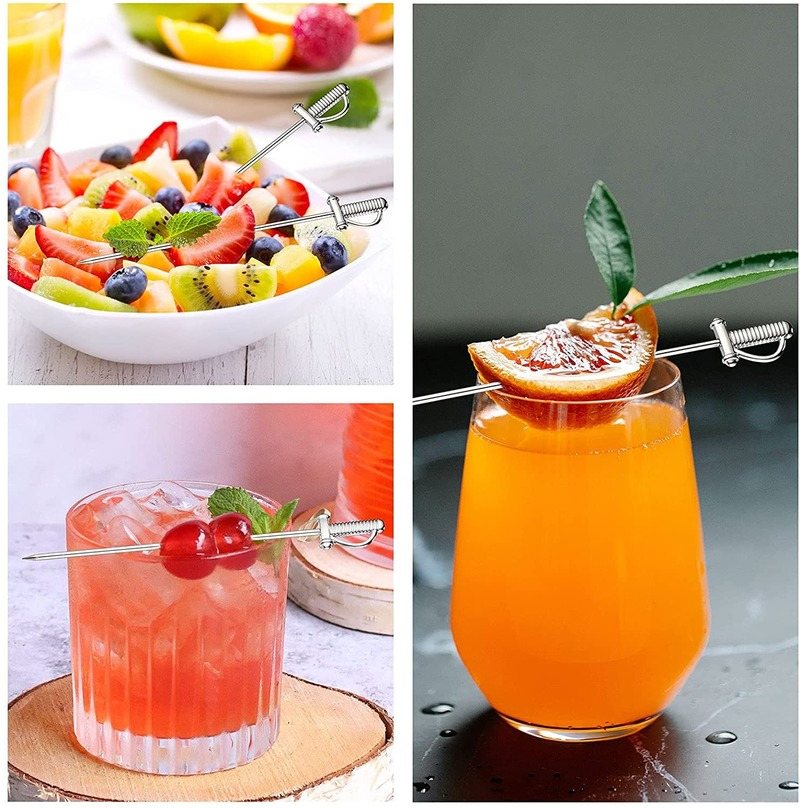 3 stuks cocktailprikkers van roestvrij staal in de vorm van een zwaard, fruitstokjes, bargereedschap, roerstokjes voor drankjes, martiniprikkers, feest- en trouwaccessoires_voghion.com