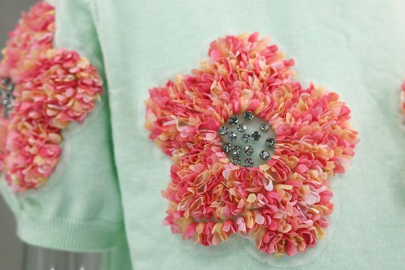 Abbigliamento donna Maglione girocollo a maniche corte con fiori a contrasto di colore rosa dolce_voghion.com