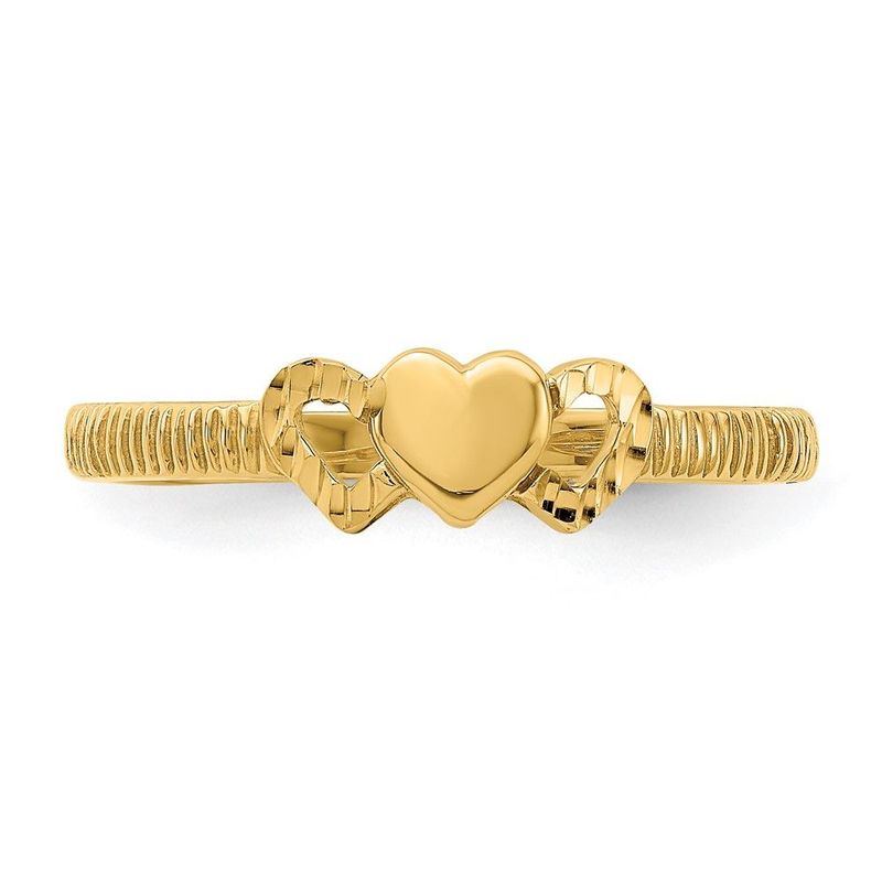 14K Solid Heart With Diamond-cut Hearts Ring_voghion.com