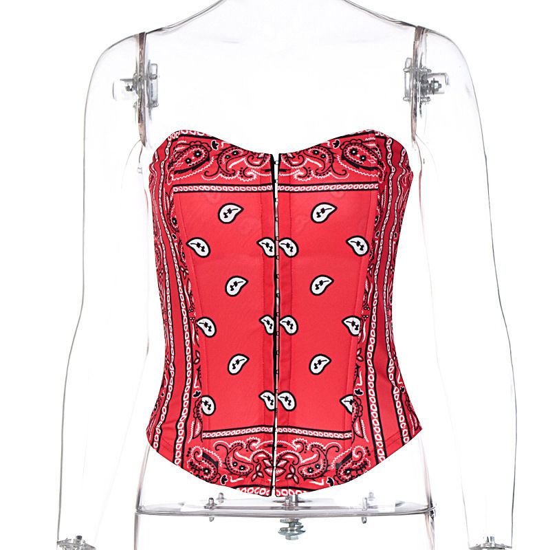 Top tubo con estampado de espiga y botones para mujer, primavera 2025_voghion.com
