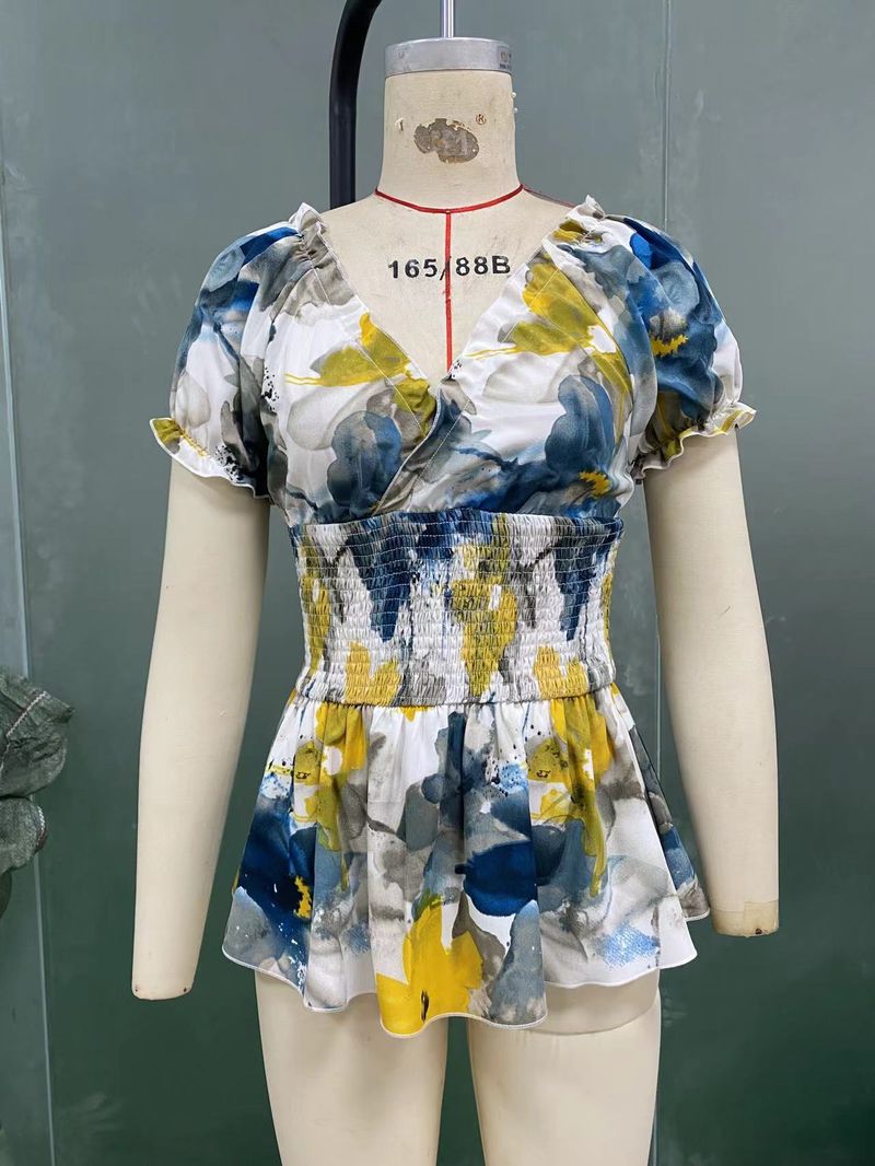 Women's Slim Fit Tie-Dye Pullover Top - Deep V-Neck Holiday Shirt (Summer Style, Lightweight & Comfortable_voghion.com