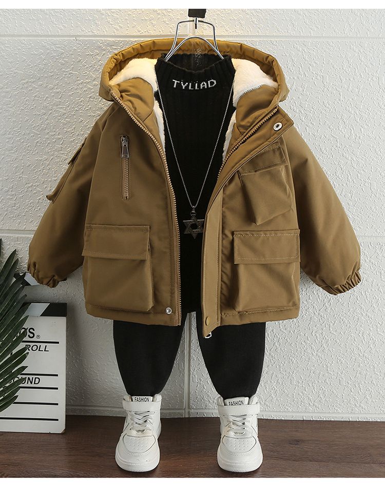 Kid's Clothing Boys Autumn And Winter Cotton Padded Jacket 2024 New Style Boy Baby Winter Children's Velvet Thickened Parka Cotton Padded Jacket_voghion.com