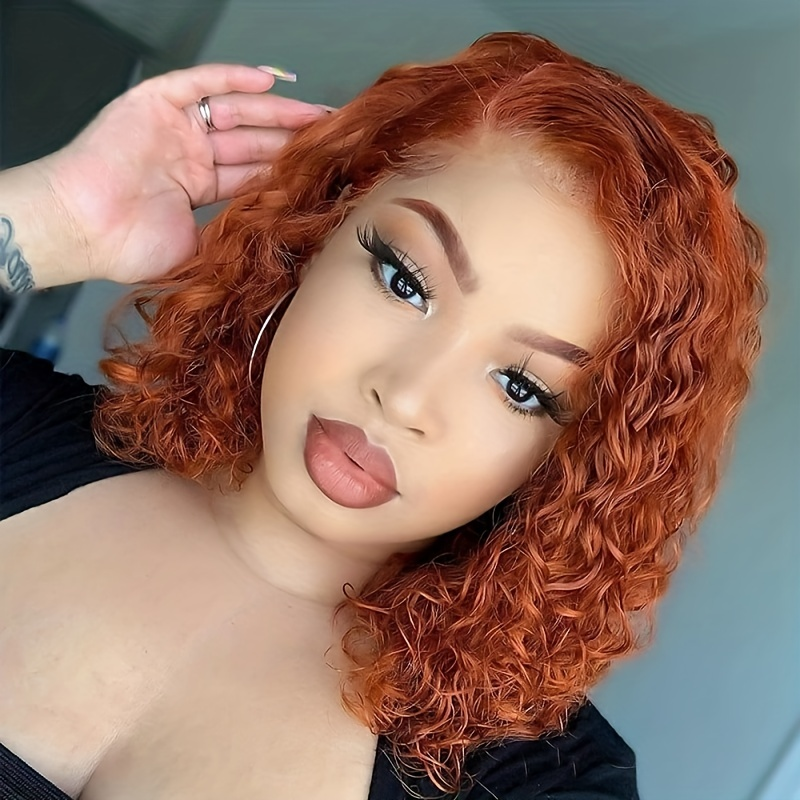 180% 13x4 perruque de cheveux humains bordeaux gingembre orange bouclés Bob perruque moyenne longue vague profonde perruque bouclée ondulée dentelle avant perruque de cheveux humains ligne de cheveux naturelle_voghion.com