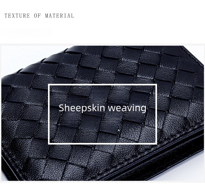 Designer heren- en damestas van geweven schapenvacht Nieuwe visitekaartjestas Multifunctionele leren tas Kaartclip voor heren Eenvoudige nulportemonnee_voghion.com