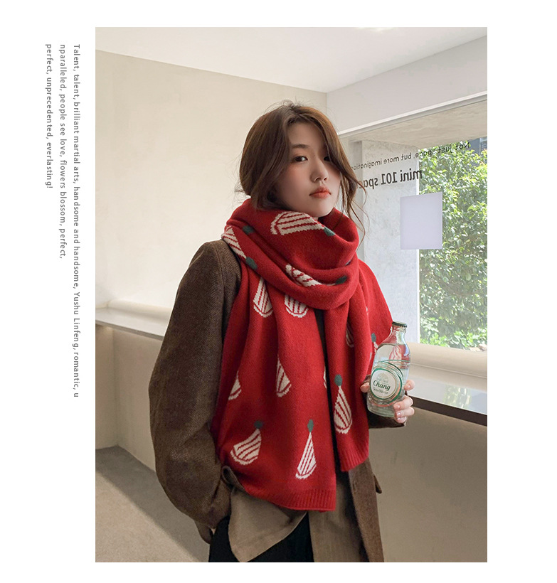 Leichter Luxusdesigner, großer, personalisierter, bedruckter Strickschal für Damen, originell, winddicht, verdickt, warm, vielseitig, kariert, gestrickt, rot, Weihnachtsschal_voghion.com