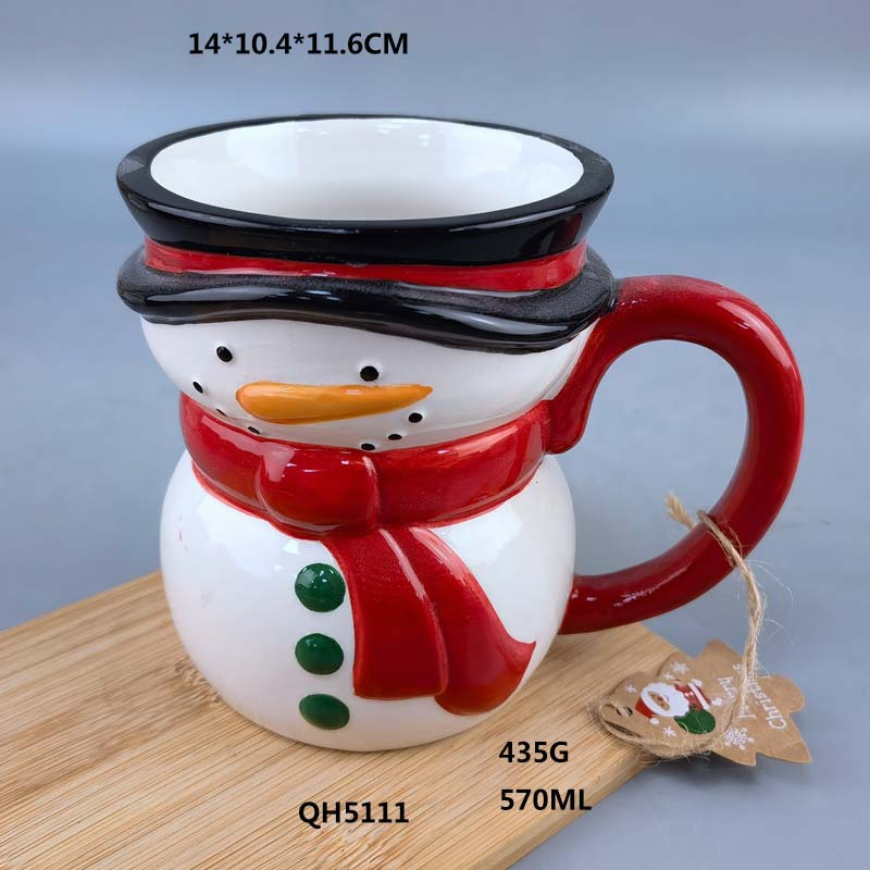 Keramik-Weihnachtstasse, Weihnachts-Schneemann-Milchbecher, Wasserbecher, Bürotasse, handbemalter 3D-Reliefbecher_voghion.com