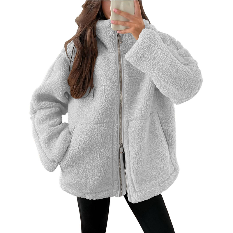 Winter Chic Mädchen Lamm Fleece Damen Kurze Jacke Reißverschluss Langarm Tasche Warmer Mantel Mode High Street Weibliche Oberbekleidung_voghion.com