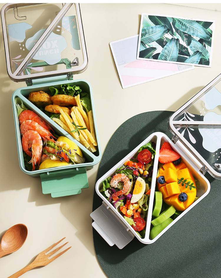 Draagbare Flip Lunchbox Waterbekerset Sandwich Fruitsalade Lunchbox Verzegeld 2 Compartimenten Magnetron Lunch_voghion.com
