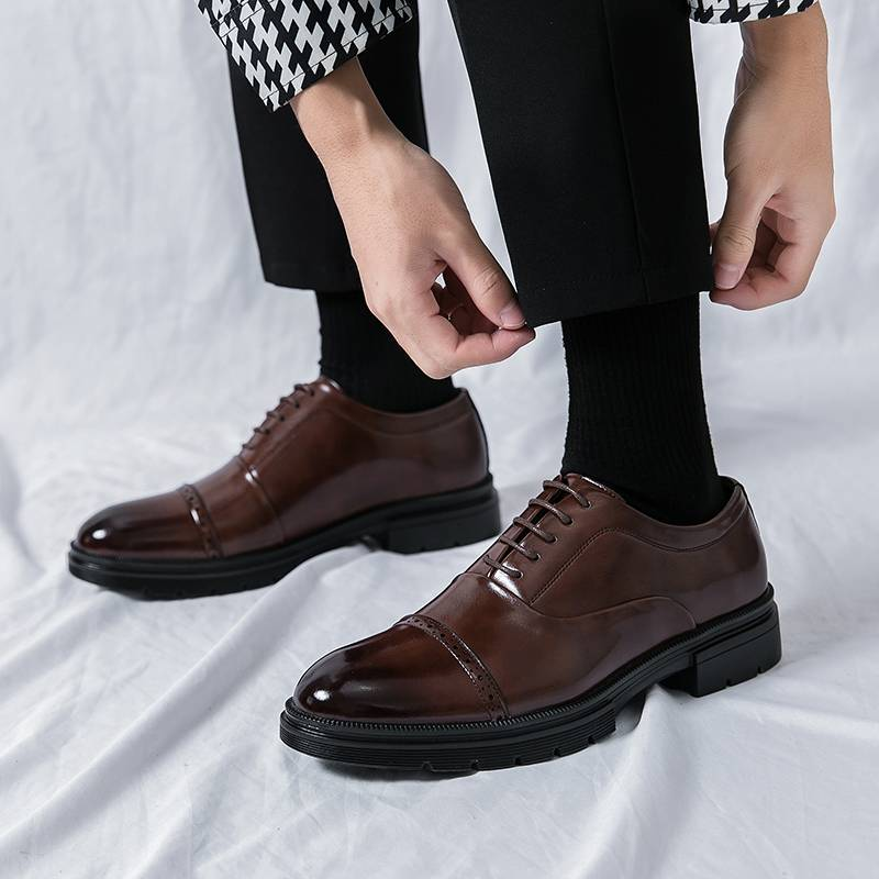 Men's Fashion Brown Derby Shoes Genuine Leather British Black Business Suit Men's Shoes Lace-up Oxford Shoes Banquet Dress Wedding Shoes Plus Size 46_voghion.com