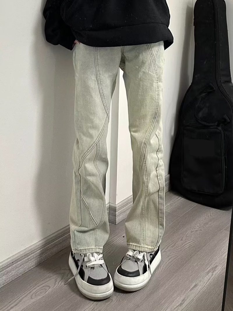 Jeans vintage da uomo lavati, pantaloni a gamba dritta, moda di strada, stile retrò, marrone chiaro usurato, comodi in cotone elasticizzato_voghion.com