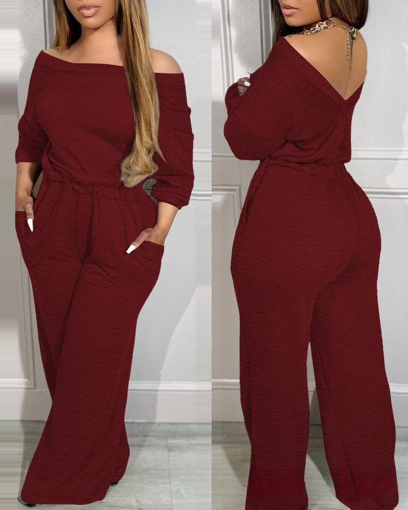 Chique sem esforço: Macacão com cinto e ombros à mostra – Calça de poliéster slim fit para trabalho e lazer (P/M/G/GG)_voghion.com