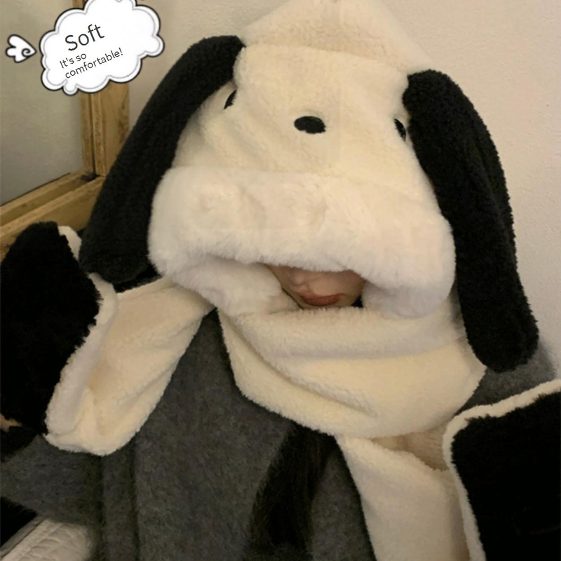 Autumn And Winter Cute Plush Hat Scarf Gloves Three Piece Set With Neck Warmer Female Style_voghion.com