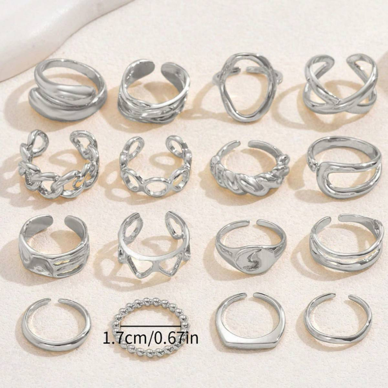 Damenschmuck Elegant Geometrisch 16 Stück/Set Geometrischer Licht Luxus Stil Damen Herz Design Offener Ring Persönlichkeit Nischendesign Ring Set Alle Match_voghion.com