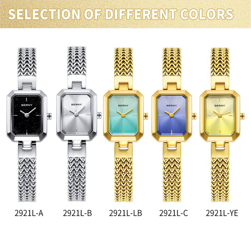 BERNY Small Gold Watches For Women Dainty Luxury Ladies Analog Quartz Bracelet Watch Rectangular Case Stainless Steel Waterproof Minimalist Wristwatch_voghion.com