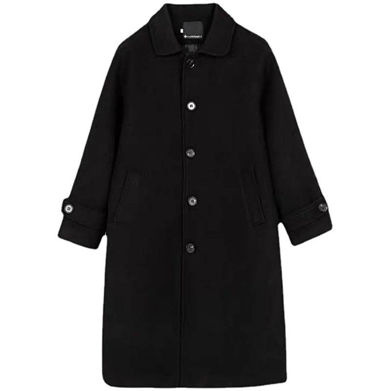 Trenchcoat im klassischen britischen Stil für Damen – mittellanger Mantel aus Wollmischung mit Gürtel in der Taille, zweireihiges Design für kleine bis große Größen (schwarz)_voghion.com