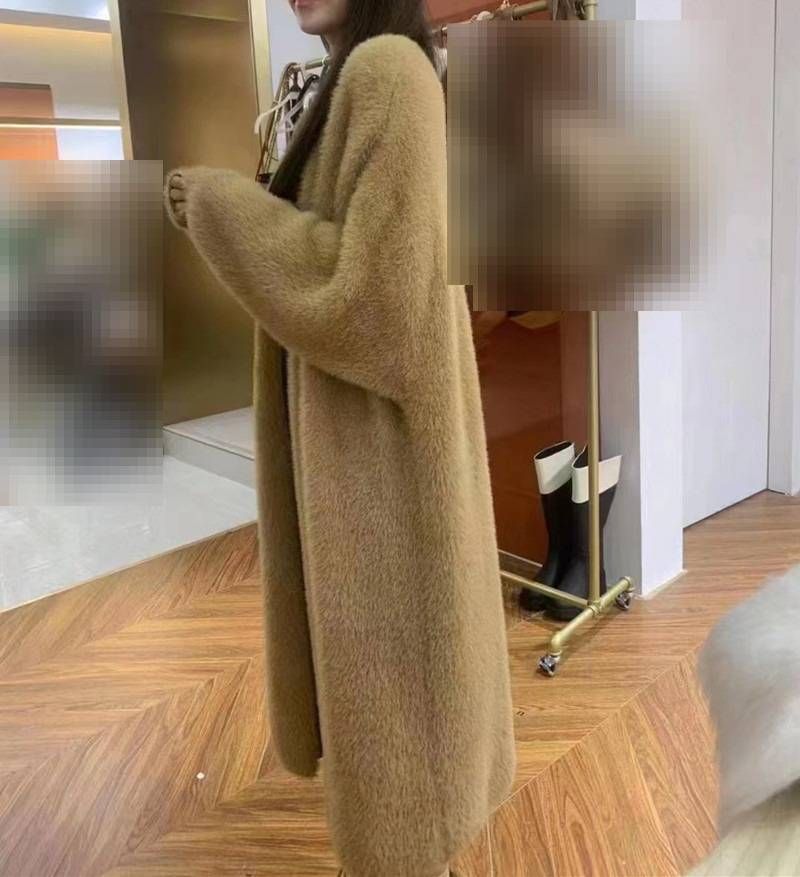 Casaco cardigan longo de malha de vison sintético de pelúcia para mulheres - suéter grande com decote em V estilo boho chique em 8 cores_voghion.com