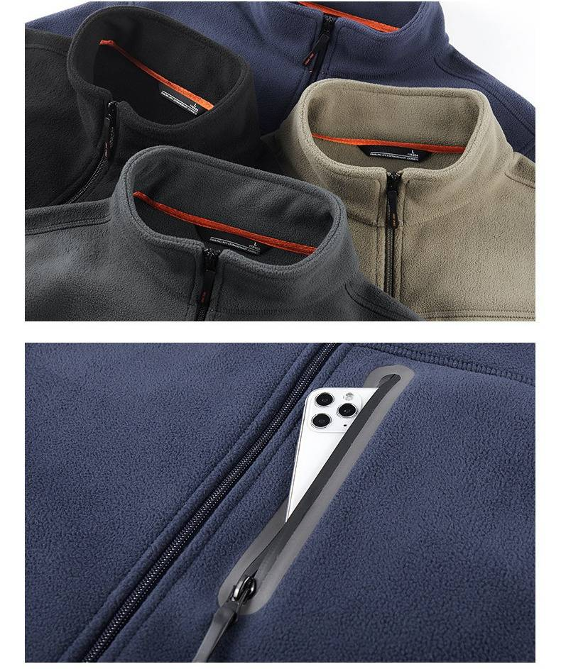 Men's Polar Fleece Jacket – Stand Collar Winter Warmth | Multi-Pocket Design | Dark Gray/Black/Royal Blue/Khaki | M-XXXXL_voghion.com