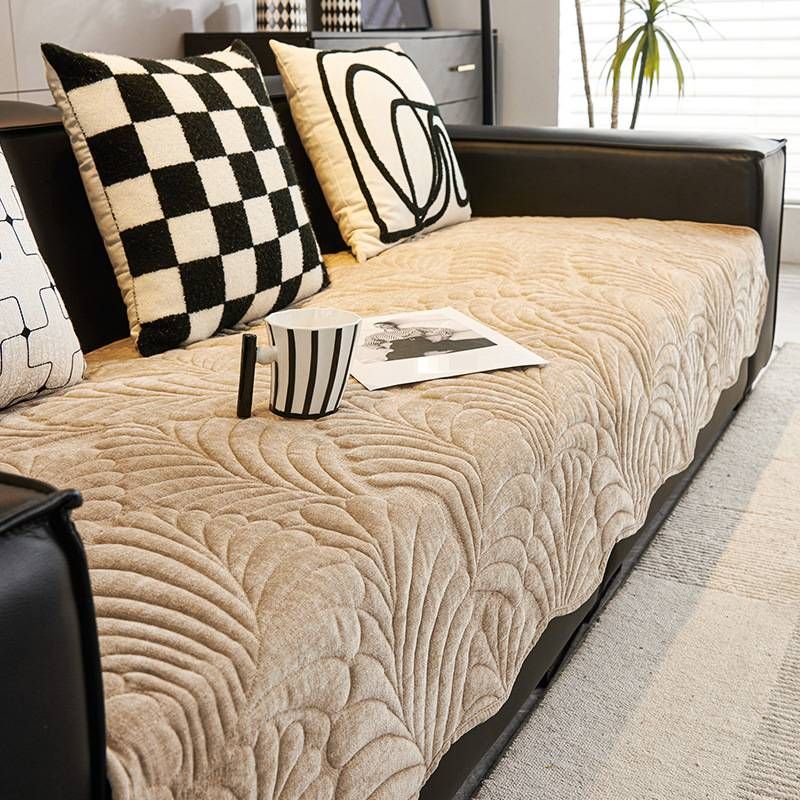 Premium Chenille Sofa Slipcover With Banana Leaf Print – Customizable Stretchable Sofa Protector For Sectional Couches (70-280cm, Multiple Colors)_voghion.com