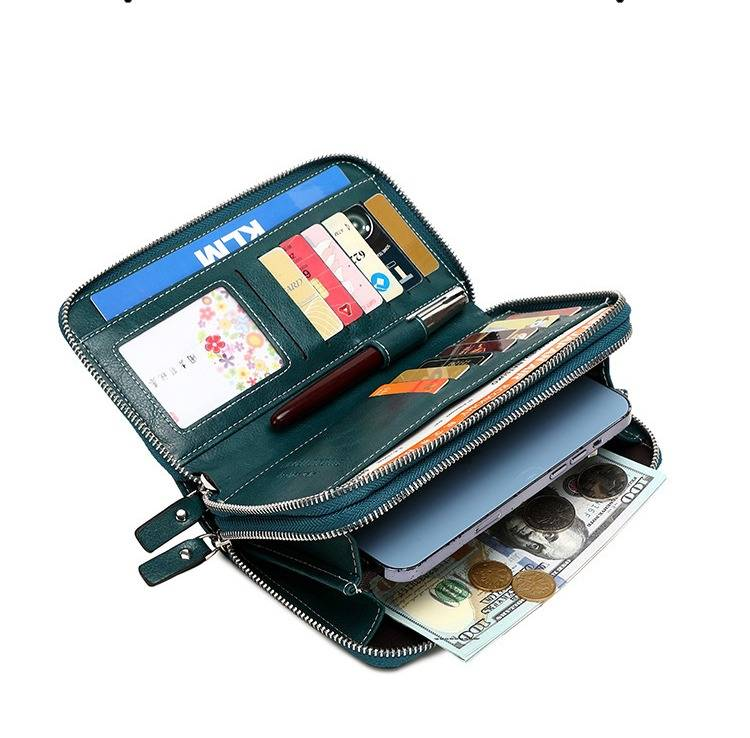 RFID-blockierende lange Geldbörse mit Doppelreißverschluss – Vintage-inspirierte Clutch aus PU-Leder für die wichtigsten Alltagsgegenstände, multifunktionale Clutch mit großem Fassungsvermögen_voghion.com