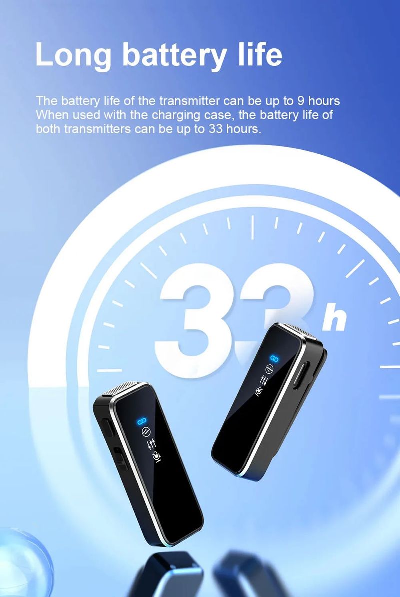 Wireless Lavalier Microphone LCD Display Noise Reduction Lapel Mic Video Recording Interview Live Broadcast for iPhone_voghion.com