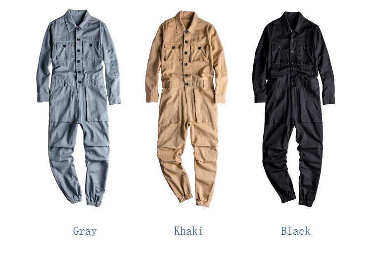 Jeans Erkek uzun kollu cepler kargo jogger tulumlar Günlük tulumlar Tulumlar Come pantolon Siyah Ordu yeşili Haki_voghion.com
