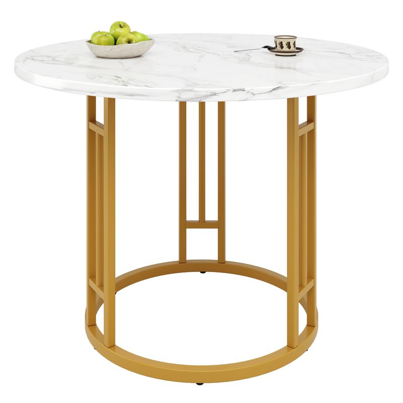 Runder Esstisch 80x76cm Mit Marmorplatte, Goldene Beine_voghion.com