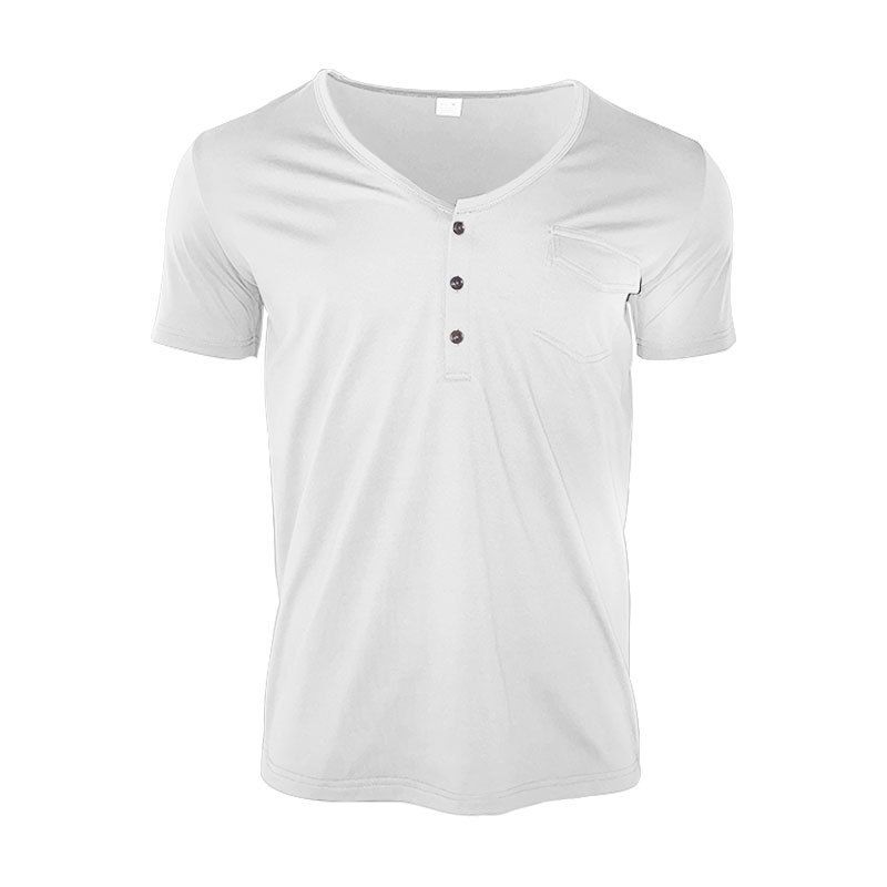 Unbeatable Quality Men's Solid Color Plus Size Casual Short Sleeved Henry Top T-shirt Men's Shirt_voghion.com