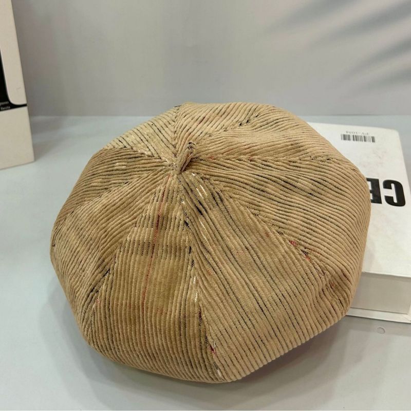 Neue, hochwertige karierte Cord-Malermütze im britischen Stil, achteckig, Unisex, lässig, vielseitig, für Herbst und Winter_voghion.com