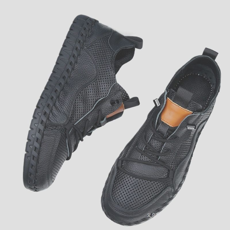 First Layer Cowhide Men's Small Leather Shoes Breathable Sweat-Absorbing Soft Sole Loafers Glue-Free Hand-Sewn Trendy_voghion.com