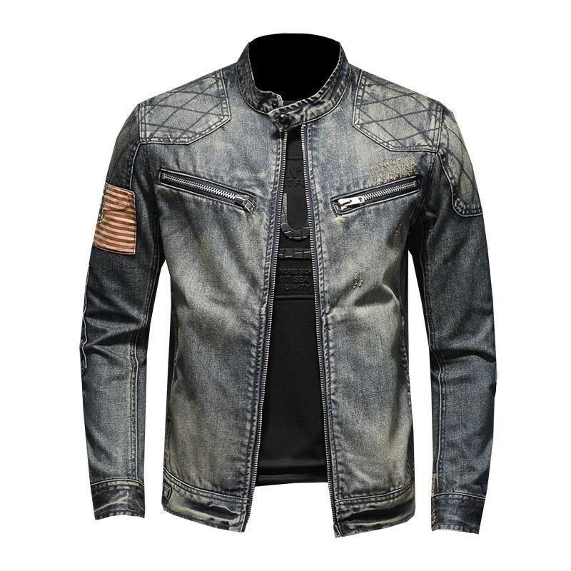 Veste en jean tendance pour homme, idéale pour toutes les saisons, printemps-automne 2024, pour la conduite, la moto, le travail, col montant, pour jeunes_voghion.com