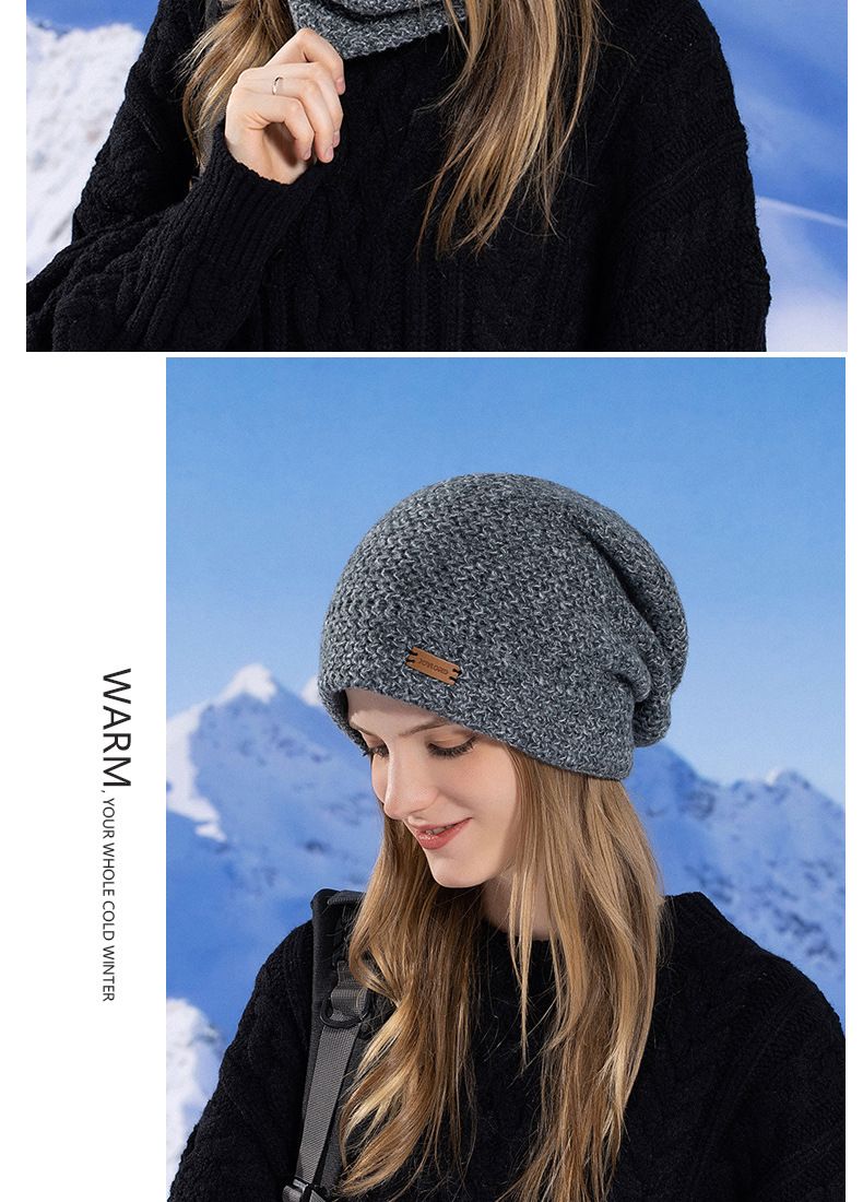 Cappello, set sciarpa, caldo berretto lavorato a maglia da donna, protezione per le orecchie in pile, pullover, berretto di lana._voghion.com