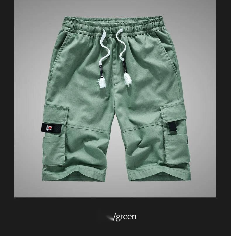Zomerse werkkledingshorts van puur katoen voor heren, losse oversized cropped broek met meerdere zakken, casual herenbroeken_voghion.com