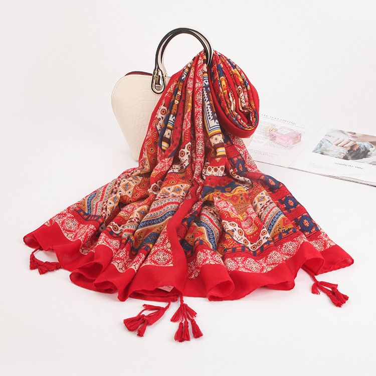 Twill-bedruckter Baumwoll-Leinen-Schal im ethnischen Stil, Klimaanlage, warm, vielseitiger Sonnenschutzschal für Damen, Seidenschal_voghion.com