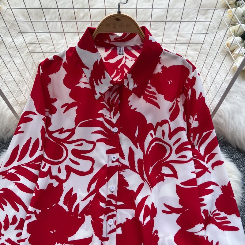 Damenbekleidung, modisch, locker, vielseitig, langärmelig, bedrucktes Hemd + lässiger Hosenanzug mit hoher Taille und weitem Bein_voghion.com