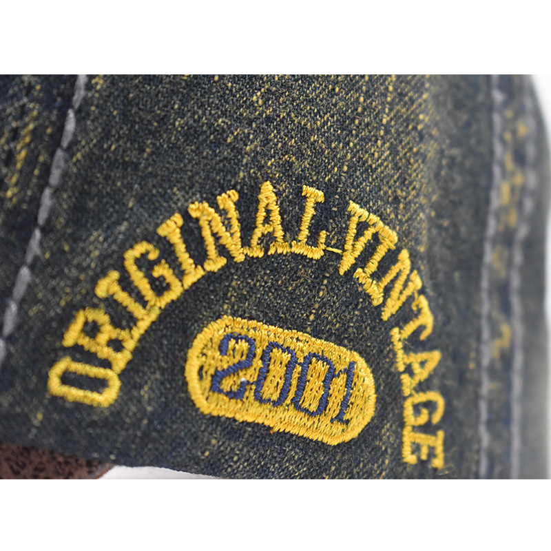 Denim PU patchwork casquette de baseball lettres brodées coton lavé casquette de baseball réglable casquette de sport en plein air pour hommes et femmes_voghion.com