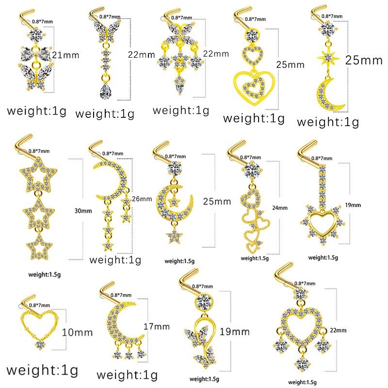 Piercing pentru nas, unghie de nas în formă de inimă, pandantiv cu cinci stele, diamant transfrontalier european și american, unghie de nas, unghie de nas, știft pentru nas_voghion.com