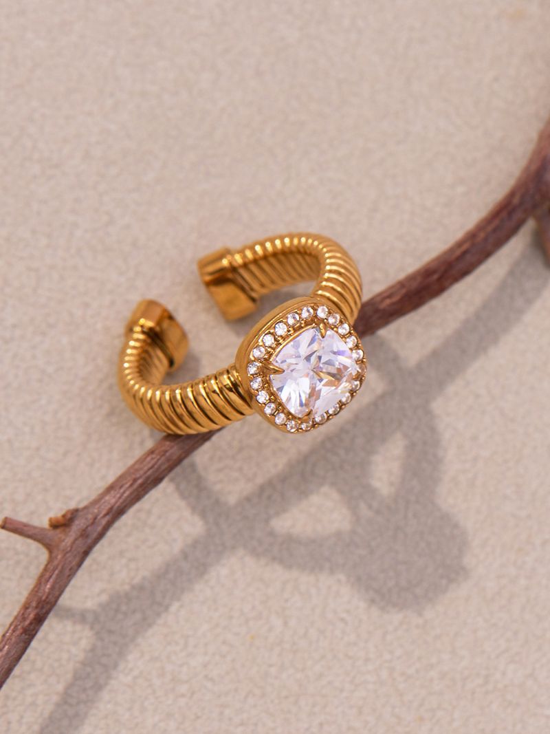 Square Sugar Stainless Steel 5A Zircon Open Ring, Fashionable And High End, Light Luxury, Versatile Finger Ring_voghion.com