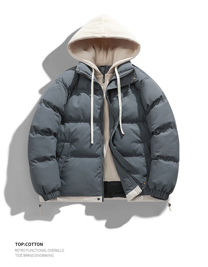 Unisex Winter Puffer Jacket – Thickened Two-Tone Colorblock Coat With Detachable Hood (S-3XL, Black/Beige/Sky Blue/Mint/Coffee/Dark Gray)_voghion.com
