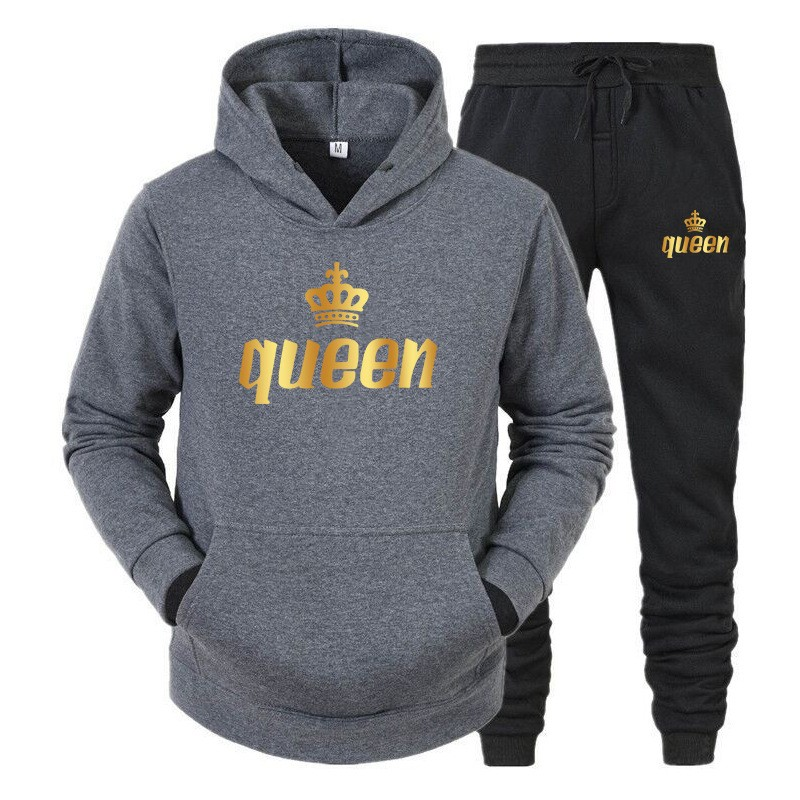 Pull à capuche imprimé d'automne européen et américain pour hommes et femmes, modèles de couple, costume de sport décontracté et pantalon, ensemble deux pièces_voghion.com