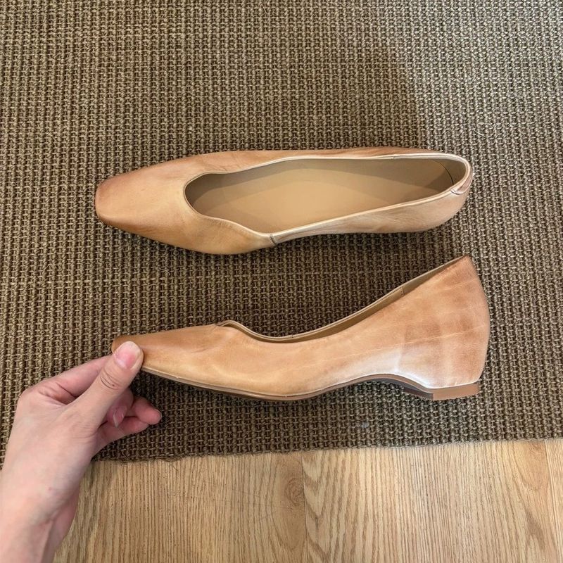 Sheepskin Version~French Niche Color-Washed Small Square-Toe Shallow Mouth Height-Increasing Single For Women 2025_voghion.com